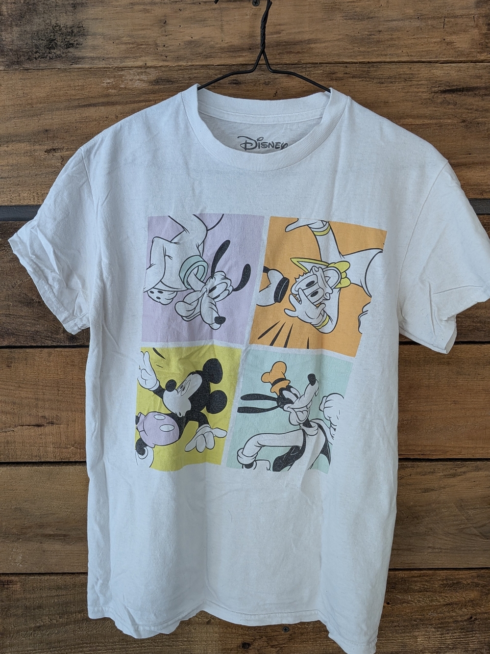 Disney  Women White Short Sleeve Tee with Pastel Mickey & Friends Panels